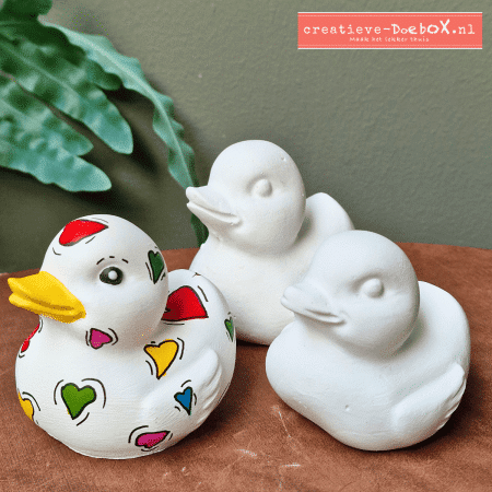 Badeendjes van keramisch gips om te beschilderen, set van drie schattige eendjes als creatief DIY-ornament