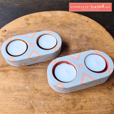 Duo Glow waxinelichthouders van keramisch gips om te beschilderen, set van 2 met dubbele kaarsopening