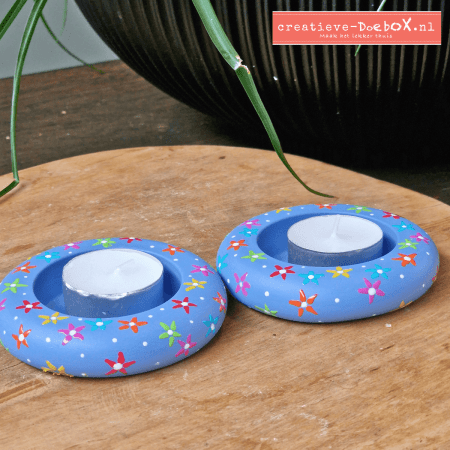 Rondo waxinelichthouders van keramisch gips om te beschilderen, set van 2 met rond en strak model