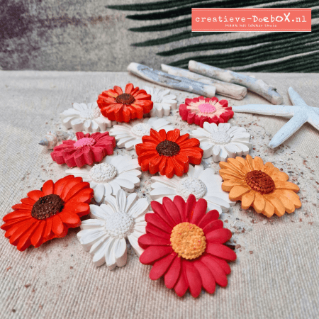 Bloemen ornamenten van keramisch gips om te beschilderen, set van 7 vrolijke bloemen