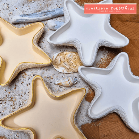 Zeester schaaltjes van keramisch gips om te beschilderen, set van 2 zomerse schaaltjes om te beschilderen