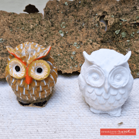 Zwavelkopje uiltjes van keramisch gips om te beschilderen, set van 2 kleine herfstuiltjes
