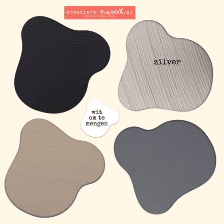 acrylverf zwart-wit-zilver-grijs 5 kleuren