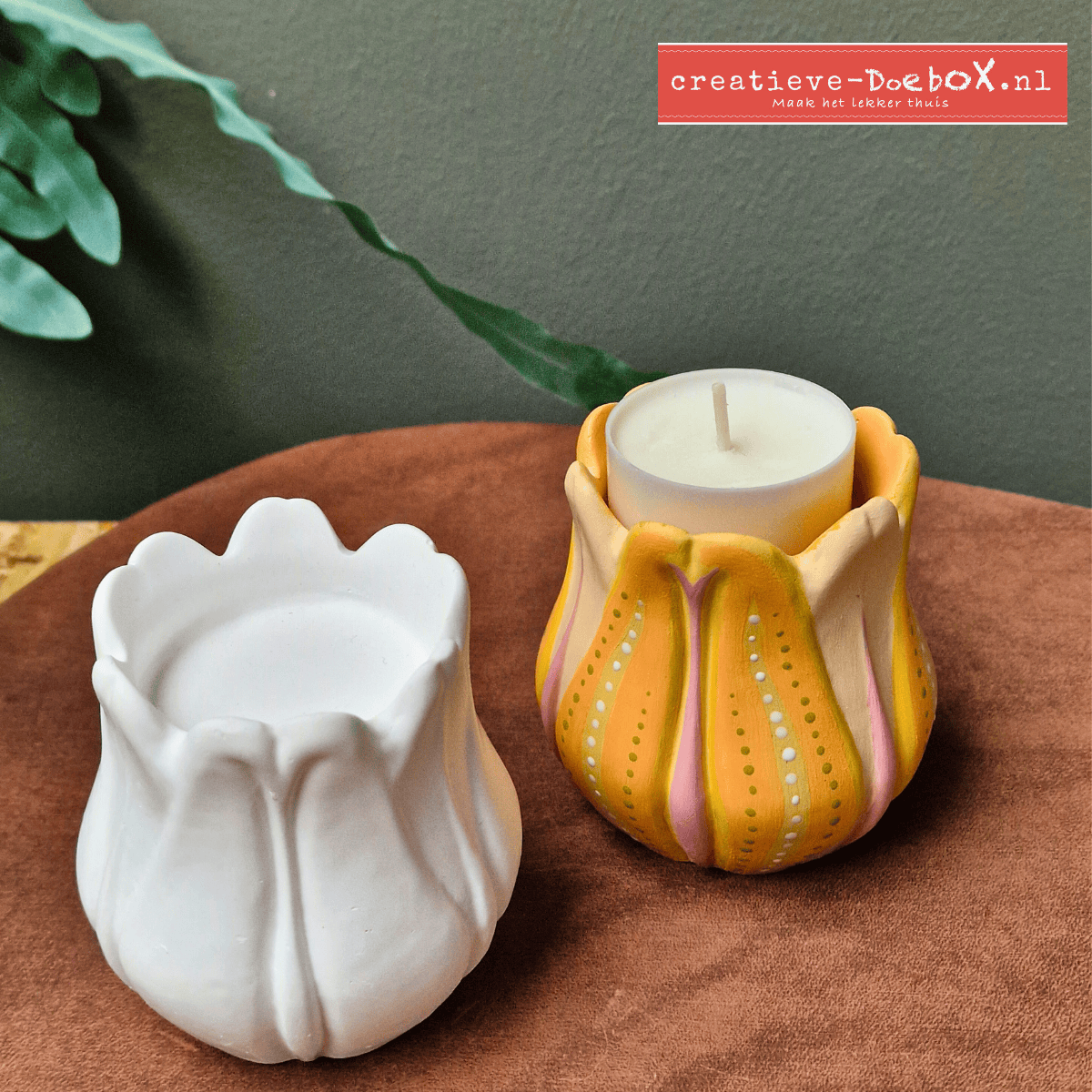 Lente waxinelichtjes om te beschilderen, tulpvormpjes