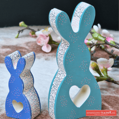 Konijntjes set van 2 moderne haasjes van keramisch gips om te beschilderen
