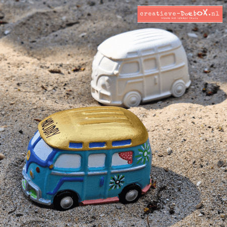 Camperbusje ornament van keramisch gips om te beschilderen, schattig retro busje. volkswagenbusje miniatuur