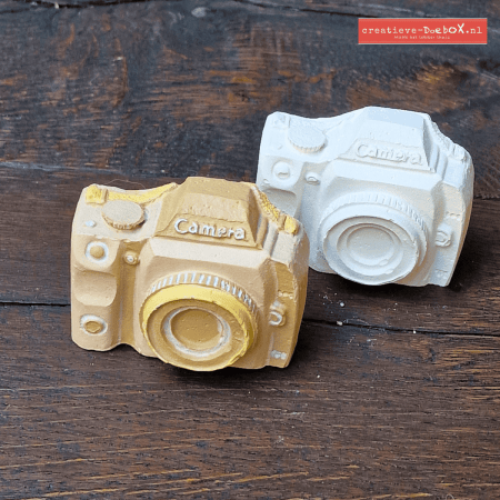Fotocamera ornament van keramisch gips om te beschilderen, schattig mini fototoestelletje